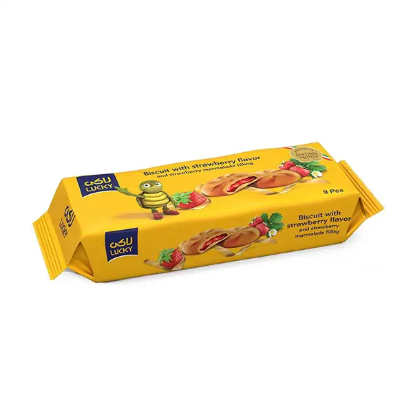 Biscuits with strawberry marmalade filling vitana بیسکوییت مغزدار با مارمالاد توت فرنگی لاکی ویتانا